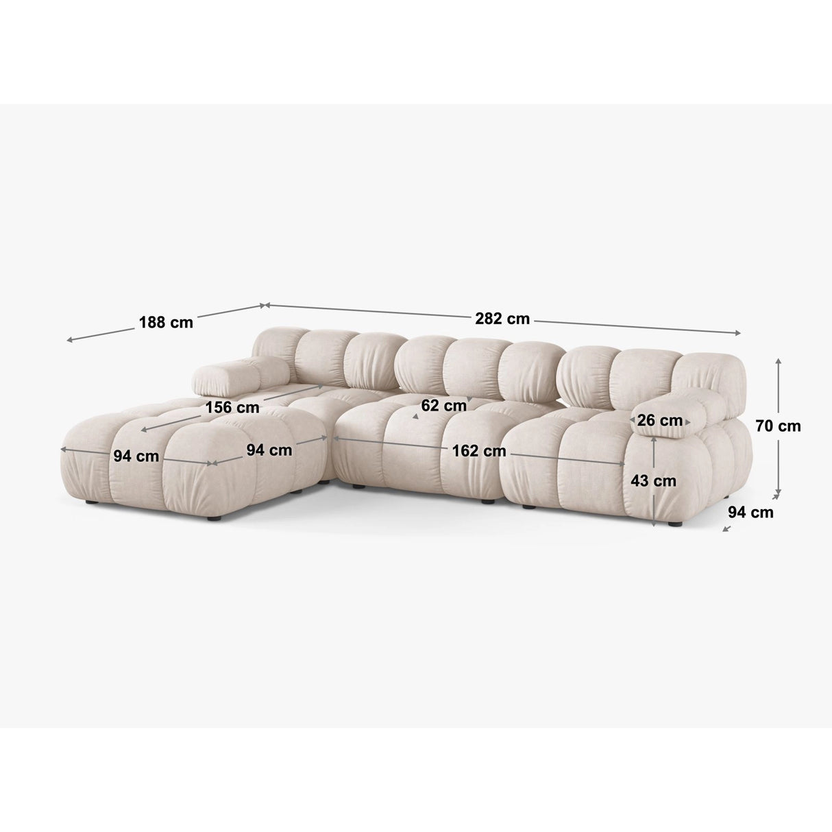 Bellis Modulares 4-Sitzer Ecksofa aus Samt in Gelb (Venus 2917), 282x188 cm von Micadoni – Bild 2