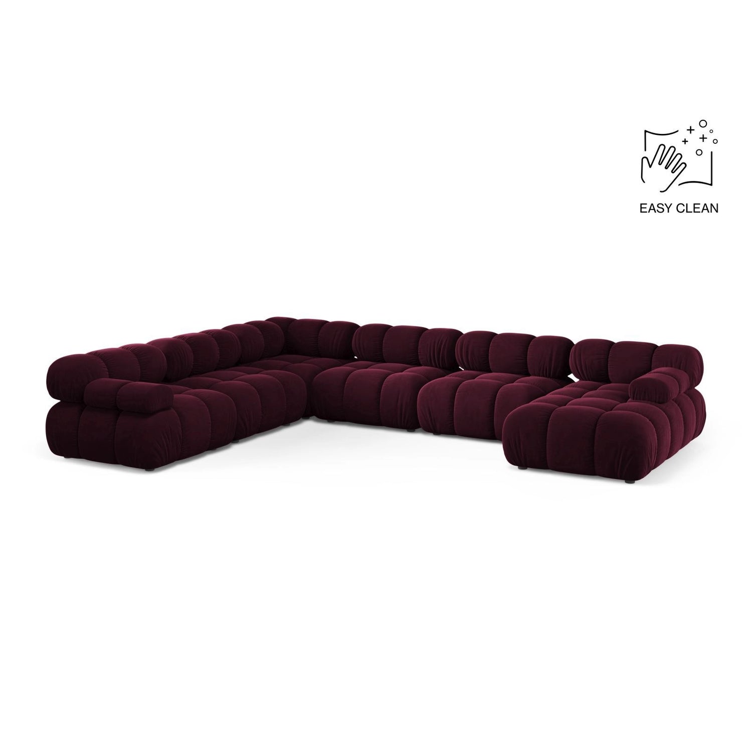 Bellis Modulares 8-Sitzer Panoramasofa, Linke Seite, aus Samt in Burgund (Venus 2932), 376x282 cm von Micadoni – Bild 1