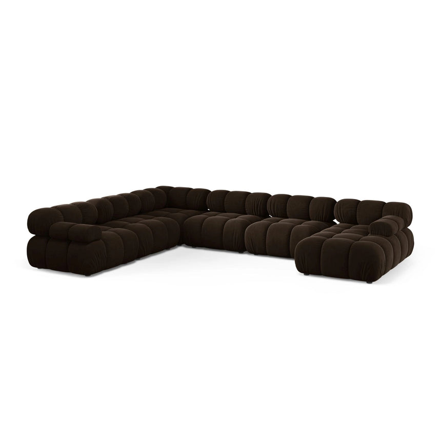 Bellis Modulares 8-Sitzer Panoramasofa, Linke Seite, aus Samt in Dunkelbraun (Bluvel 48), 376x282 cm von Micadoni – Bild 1