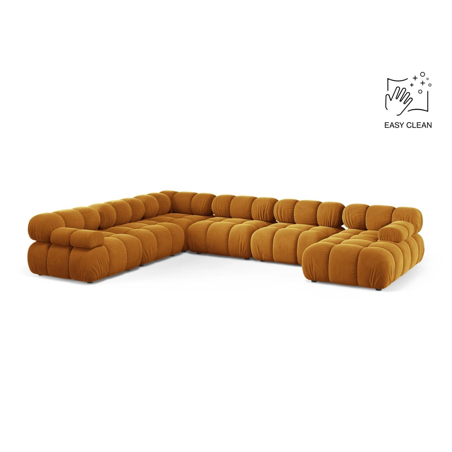 Bellis Modulares 8-Sitzer Panoramasofa, Linke Seite, aus Samt in Gelb (Venus 2917), 376x282 cm von Micadoni – Bild 1