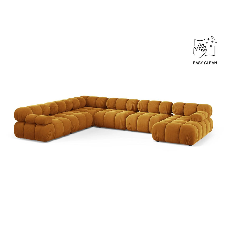 Bellis Modulares 8-Sitzer Panoramasofa, Linke Seite, aus Samt in Gelb (Venus 2917), 376x282 cm von Micadoni – Bild 1