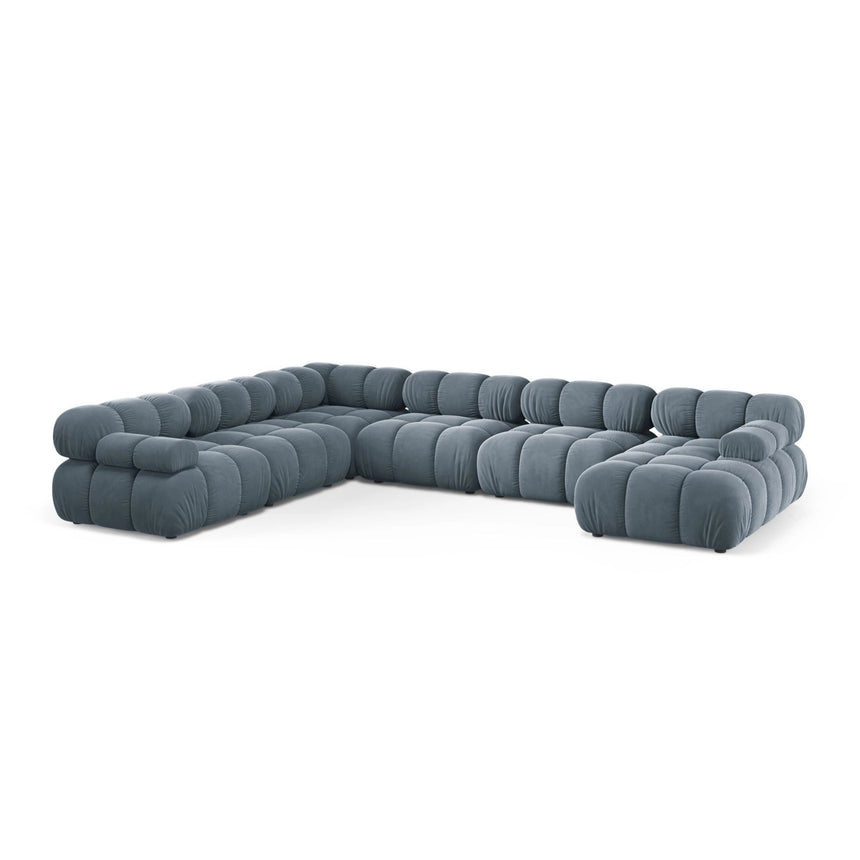 Bellis Modulares 8-Sitzer Panoramasofa, Linke Seite, aus Samt in Hellblau (Bluvel 06), 376x282 cm von Micadoni – Bild 1