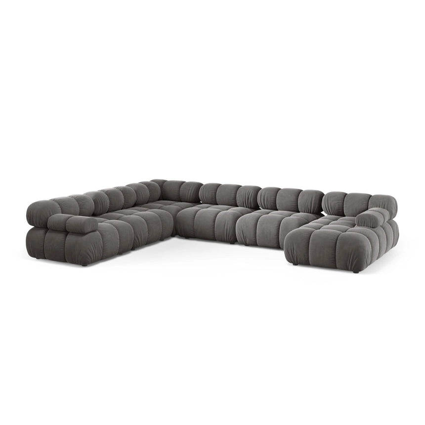 Bellis Modulares 8-Sitzer Panoramasofa, Linke Seite, aus Samt in Hellgrau (Bluvel 13), 376x282 cm von Micadoni – Bild 1