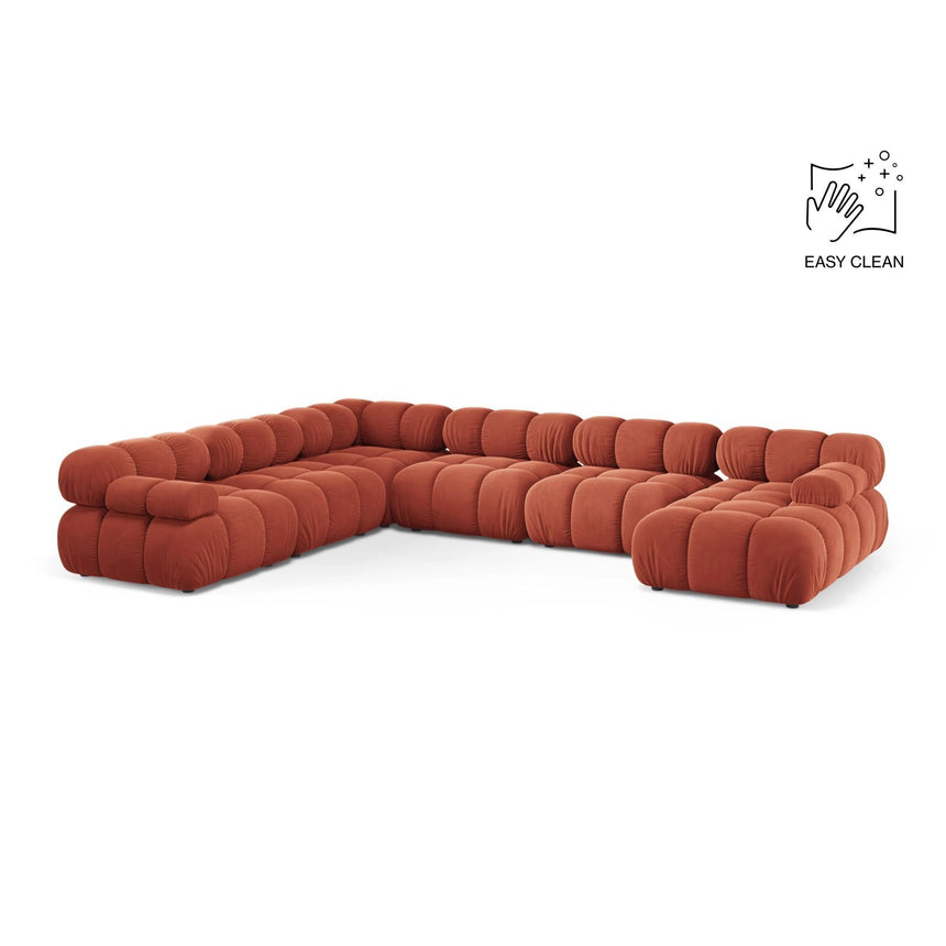 Bellis Modulares 8-Sitzer Panoramasofa, Linke Seite, aus Samt in Koralle (Venus 2933), 376x282 cm von Micadoni – Bild 1