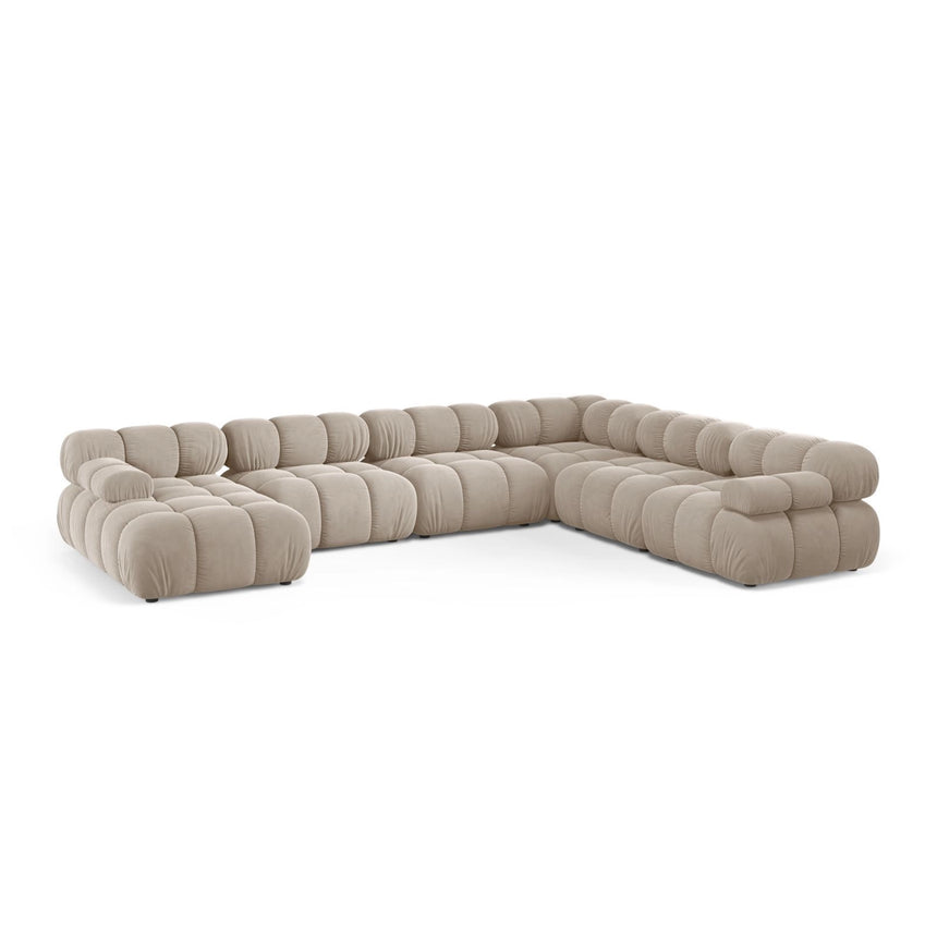 Bellis Modulares 8-Sitzer Panoramasofa, Rechte Seite, aus Samt in Dunkelbeige (Bluvel 30), 376x282 cm von Micadoni – Bild 1