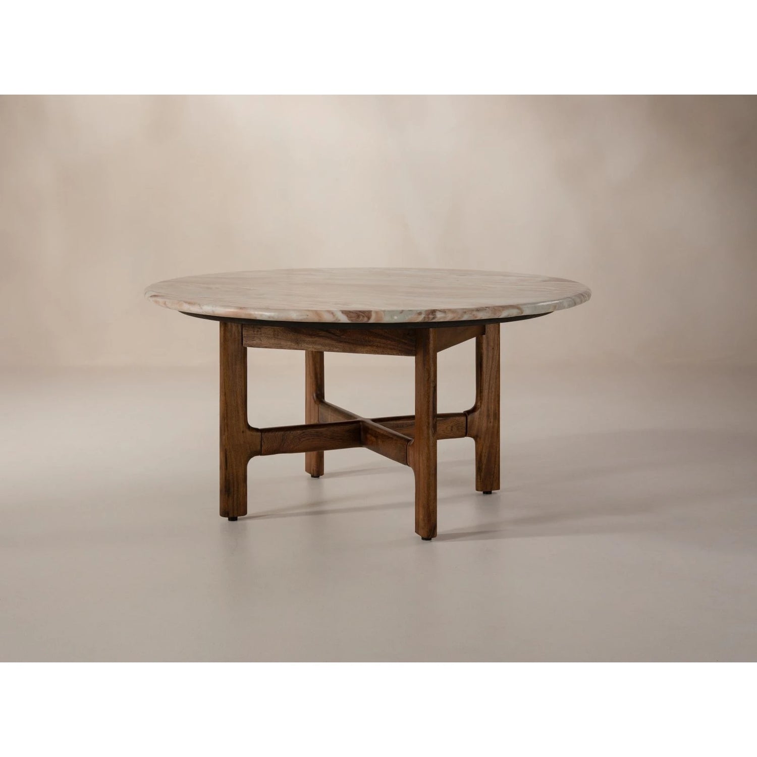 Bia Couchtisch aus Akazienholz mit Marmorplatte Hellbraun, 80x80x40 cm von Micadoni – Produktbild 4