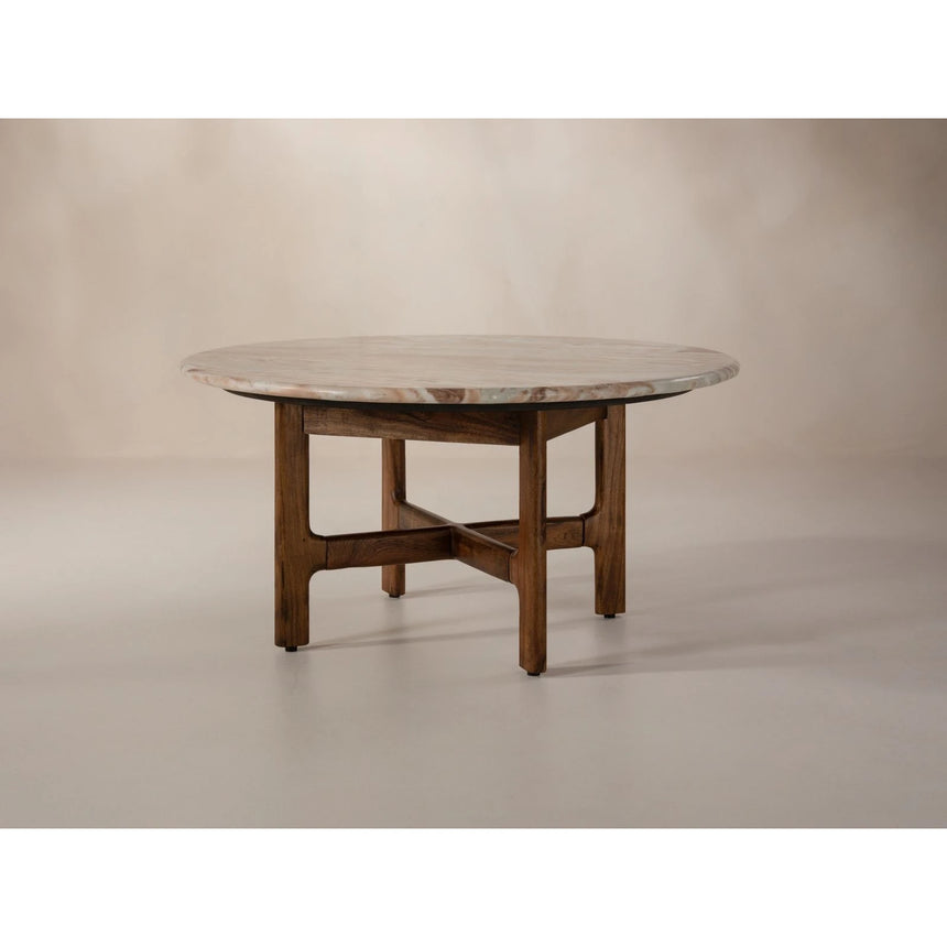 Bia Couchtisch aus Akazienholz mit Marmorplatte Hellbraun, 80x80x40 cm von Micadoni – Produktbild 4