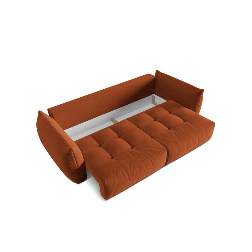 Bloom 3-Sitzer Sofa mit Schlaffunktion und Bettkasten aus Samt in Terrakotta (Casino Terracota), 250x108 cm von Micadoni – Bild 6