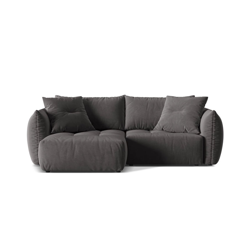 Bloom Modulares 3-Sitzer Ecksofa mit Schlaffunktion und Bettkasten, Linke Seite, aus Samt in Dunkelgrau (Casino Graphite), 250x152 cm von Micadoni – Bild 1