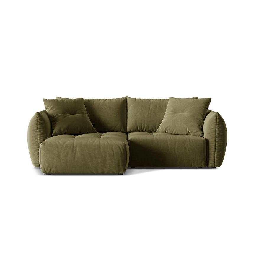 Bloom Modulares 3-Sitzer Ecksofa mit Schlaffunktion und Bettkasten, Linke Seite, aus Samt in Hellgrün (Casino Forest), 250x152 cm von Micadoni – Bild 1