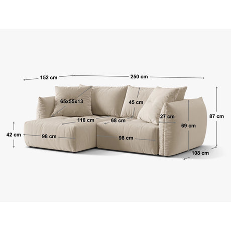 Bloom Modulares 3-Sitzer Ecksofa mit Schlaffunktion und Bettkasten, Linke Seite, aus Samt in Hellgrün (Casino Forest), 250x152 cm von Micadoni – Bild 2