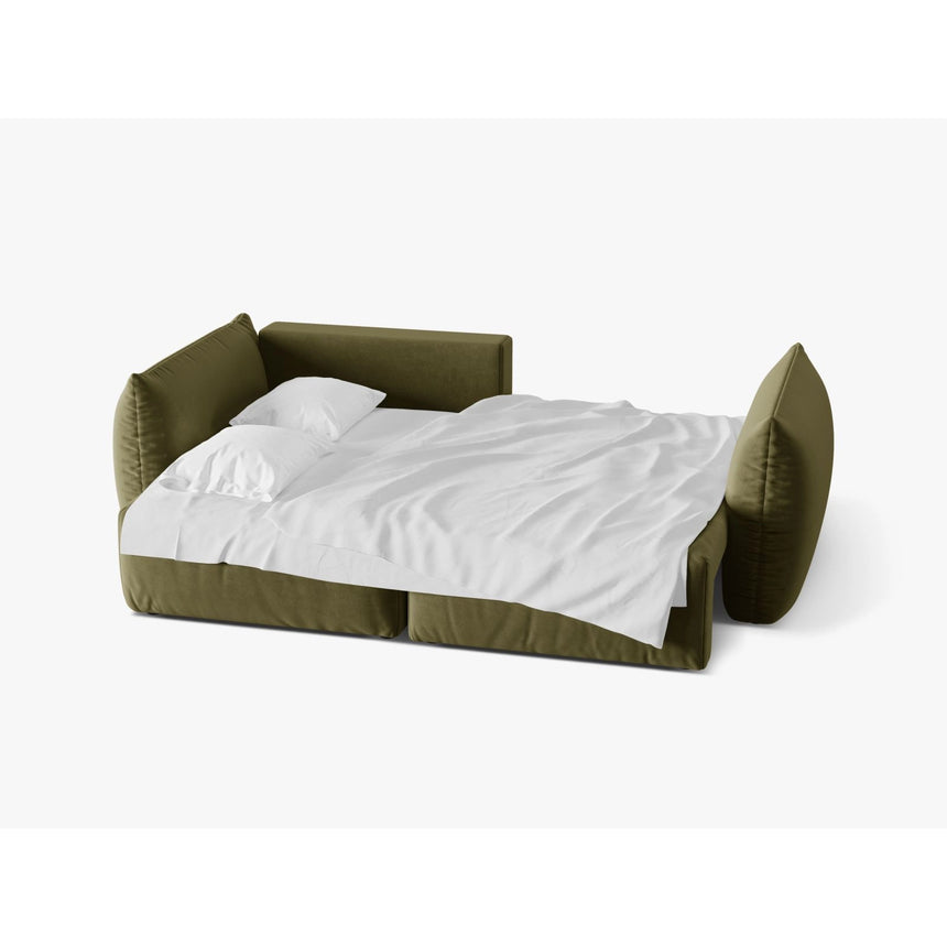Bloom Modulares 3-Sitzer Ecksofa mit Schlaffunktion und Bettkasten, Linke Seite, aus Samt in Hellgrün (Casino Forest), 250x152 cm von Micadoni – Bild 4