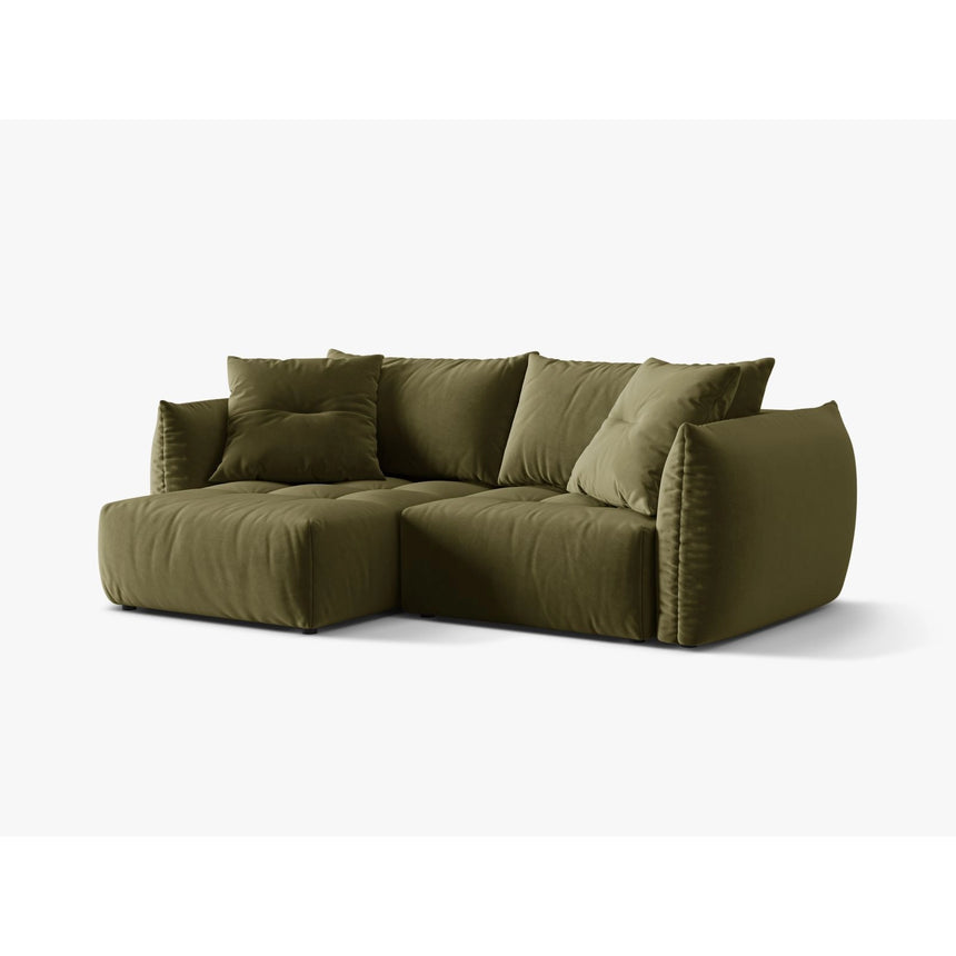 Bloom Modulares 3-Sitzer Ecksofa mit Schlaffunktion und Bettkasten, Linke Seite, aus Samt in Hellgrün (Casino Forest), 250x152 cm von Micadoni – Bild 5