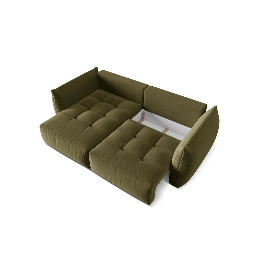 Bloom Modulares 3-Sitzer Ecksofa mit Schlaffunktion und Bettkasten, Linke Seite, aus Samt in Hellgrün (Casino Forest), 250x152 cm von Micadoni – Bild 6