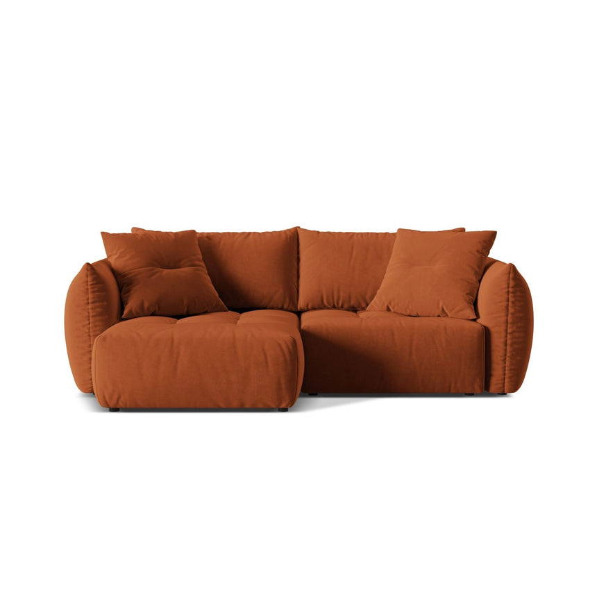 Bloom Modulares 3-Sitzer Ecksofa mit Schlaffunktion und Bettkasten, Linke Seite, aus Samt in Terrakotta (Casino Terracota), 250x152 cm von Micadoni – Bild 1