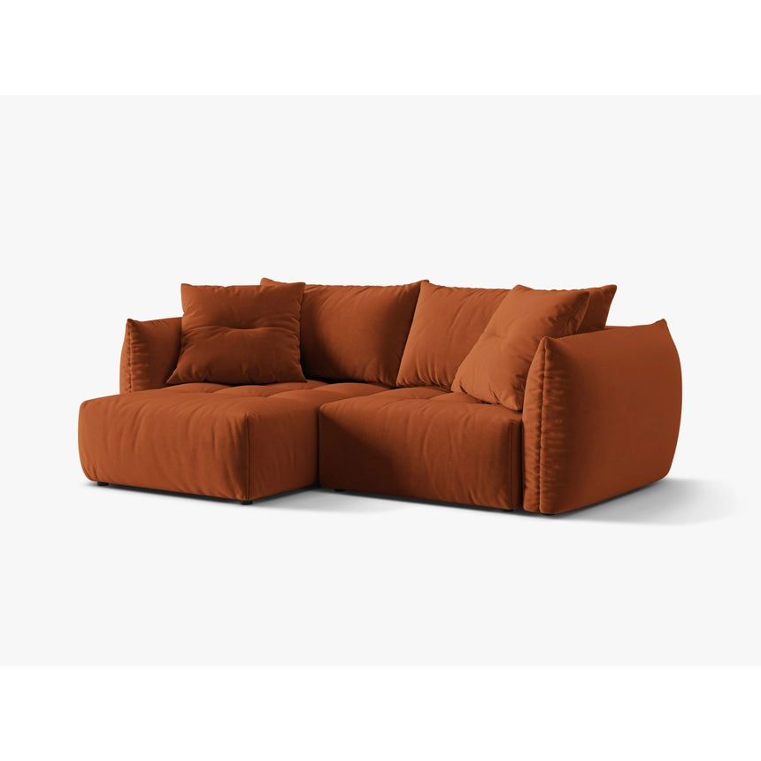 Bloom Modulares 3-Sitzer Ecksofa mit Schlaffunktion und Bettkasten, Linke Seite, aus Samt in Terrakotta (Casino Terracota), 250x152 cm von Micadoni – Bild 5