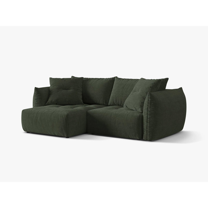 Bloom Modulares 3-Sitzer Ecksofa mit Schlaffunktion und Bettkasten, Linke Seite, aus Strukturierter Stoff in Moosgrün (Wind 75), 250x152 cm von Micadoni – Bild 4