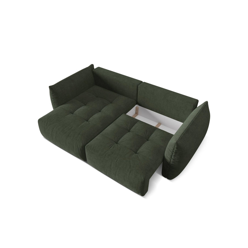 Bloom Modulares 3-Sitzer Ecksofa mit Schlaffunktion und Bettkasten, Linke Seite, aus Strukturierter Stoff in Moosgrün (Wind 75), 250x152 cm von Micadoni – Bild 5