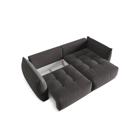 Bloom Modulares 3-Sitzer Ecksofa mit Schlaffunktion und Bettkasten, Rechte Seite, aus Samt in Dunkelgrau (Casino Graphite), 250x152 cm von Micadoni – Bild 6