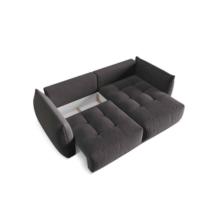Bloom Modulares 3-Sitzer Ecksofa mit Schlaffunktion und Bettkasten, Rechte Seite, aus Samt in Dunkelgrau (Casino Graphite), 250x152 cm von Micadoni – Bild 6