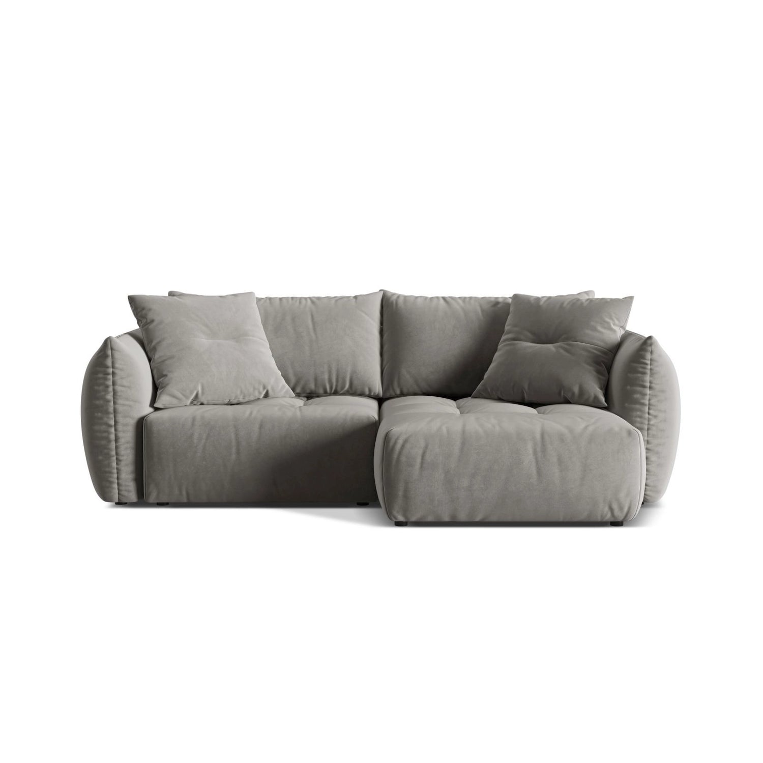 Bloom Modulares 3-Sitzer Ecksofa mit Schlaffunktion und Bettkasten, Rechte Seite, aus Samt in Grau (Casino Stone), 250x152 cm von Micadoni – Bild 1