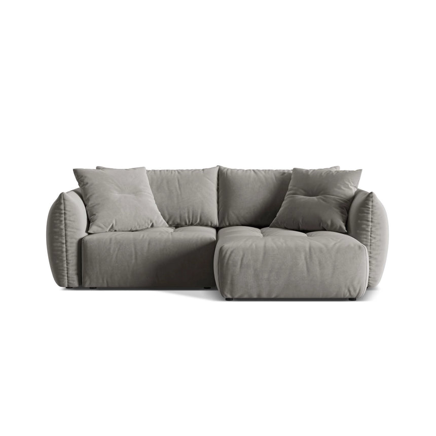 Bloom Modulares 3-Sitzer Ecksofa mit Schlaffunktion und Bettkasten, Rechte Seite, aus Samt in Grau (Casino Stone), 250x152 cm von Micadoni – Bild 1