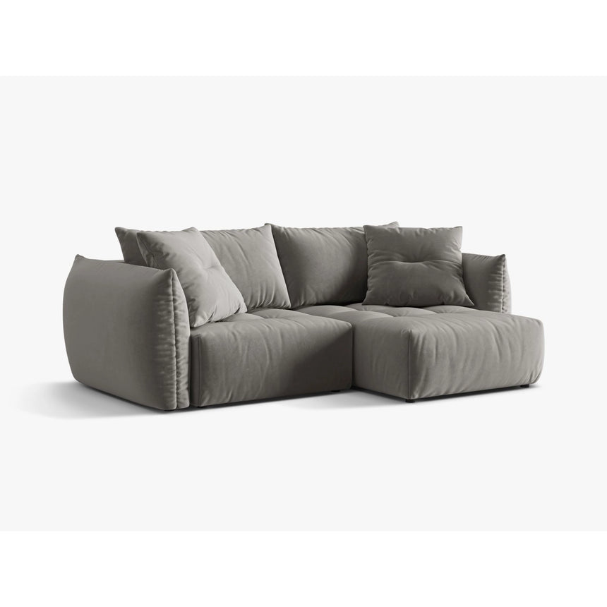 Bloom Modulares 3-Sitzer Ecksofa mit Schlaffunktion und Bettkasten, Rechte Seite, aus Samt in Grau (Casino Stone), 250x152 cm von Micadoni – Bild 5
