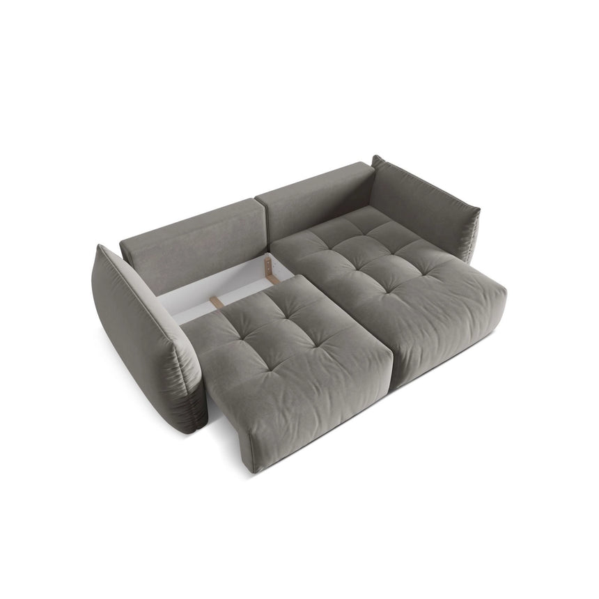 Bloom Modulares 3-Sitzer Ecksofa mit Schlaffunktion und Bettkasten, Rechte Seite, aus Samt in Grau (Casino Stone), 250x152 cm von Micadoni – Bild 6