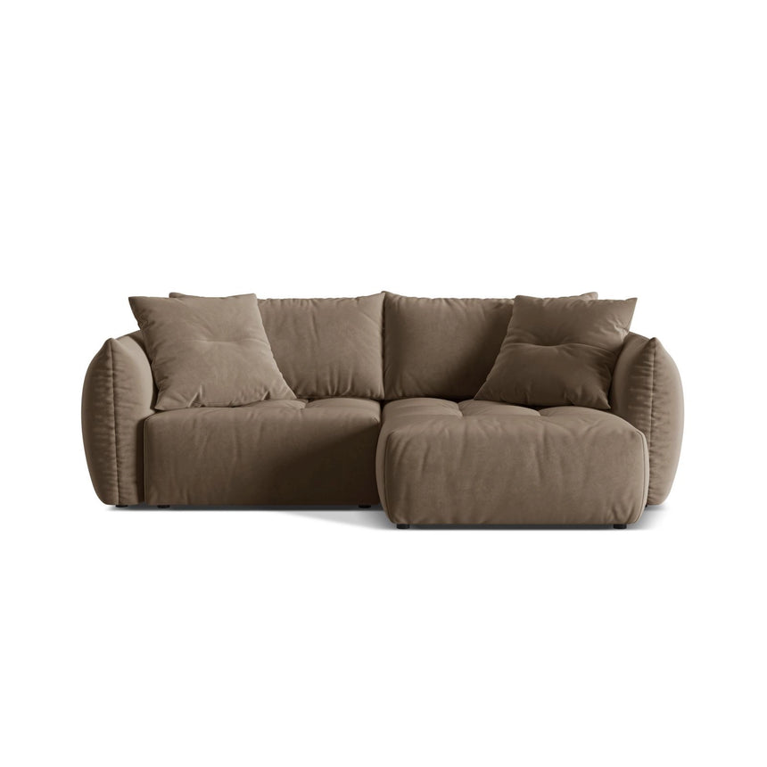 Bloom Modulares 3-Sitzer Ecksofa mit Schlaffunktion und Bettkasten, Rechte Seite, aus Samt in Hellbraun (Casino Taupe), 250x152 cm von Micadoni – Bild 1