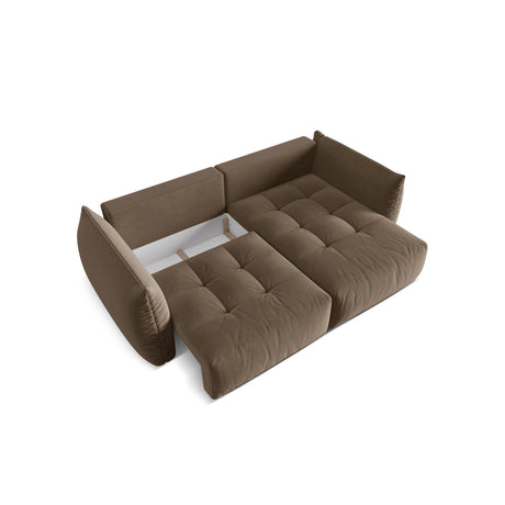 Bloom Modulares 3-Sitzer Ecksofa mit Schlaffunktion und Bettkasten, Rechte Seite, aus Samt in Hellbraun (Casino Taupe), 250x152 cm von Micadoni – Bild 6