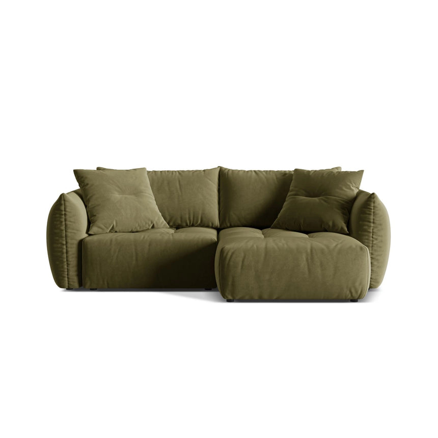Bloom Modulares 3-Sitzer Ecksofa mit Schlaffunktion und Bettkasten, Rechte Seite, aus Samt in Hellgrün (Casino Forest), 250x152 cm von Micadoni – Bild 1