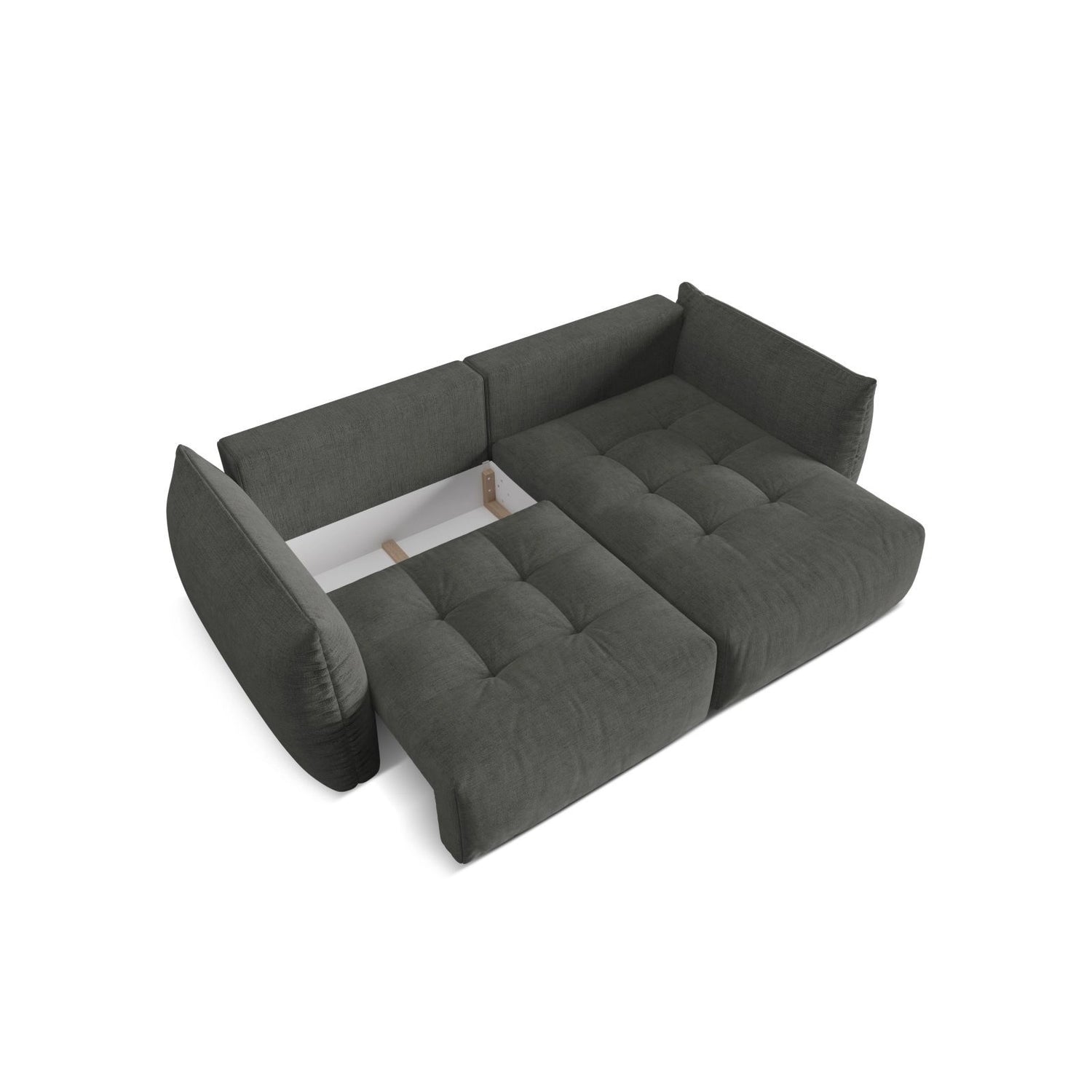 Bloom Modulares 3-Sitzer Ecksofa mit Schlaffunktion und Bettkasten, Rechte Seite, aus Strukturierter Stoff in Dunkelgrau (Wind 89), 250x152 cm von Micadoni – Bild 5