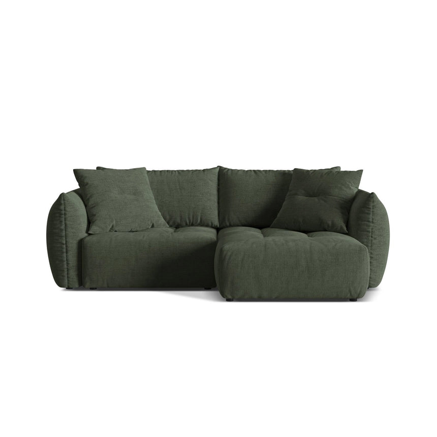 Bloom Modulares 3-Sitzer Ecksofa mit Schlaffunktion und Bettkasten, Rechte Seite, aus Strukturierter Stoff in Moosgrün (Wind 75), 250x152 cm von Micadoni – Bild 1