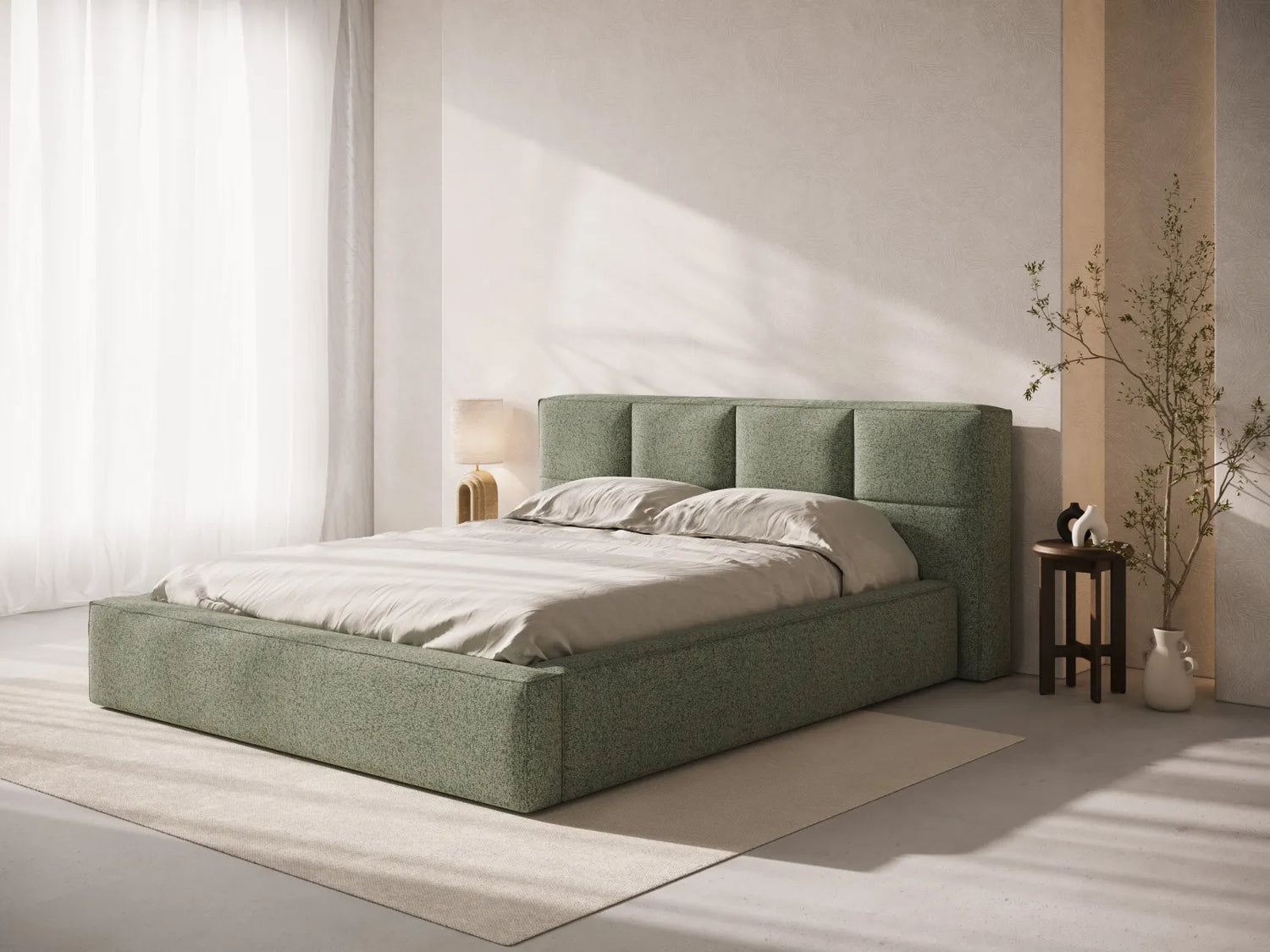 Darren Kopfteil - passend zum Bett Simon - in Strukturierter Stoff (Pue33) in Moss Green Melange, für 200x200 cm von Micadoni – Bild 2