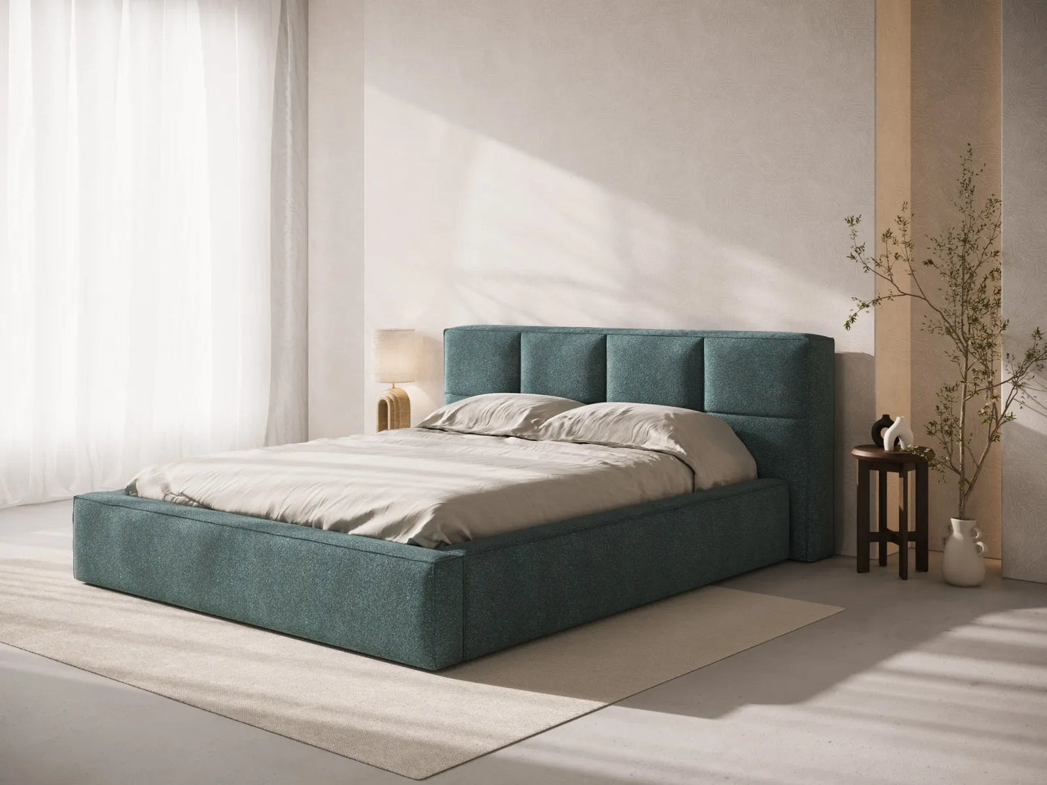 Darren Kopfteil - passend zum Bett Simon - in Strukturierter Stoff (Pue39) in Green Blue Melange, für 160x200 cm von Micadoni – Bild 2