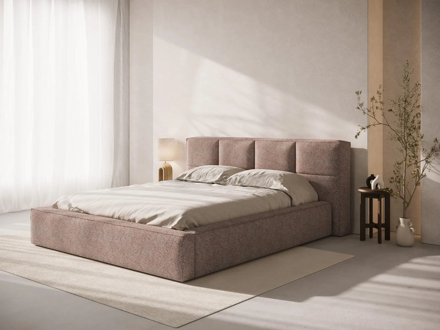Darren Kopfteil - passend zum Bett Simon - in Strukturierter Stoff (Pue68) in Pink Melange, für 180x200 cm von Micadoni – Bild 2