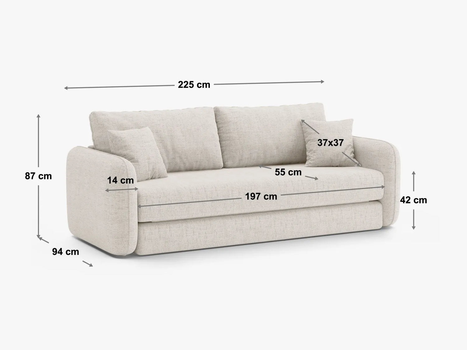 Dormi 3-Sitzer Sofa mit Schlaffunktion, aus Samt in Hellgrau (Salvador 16), 225x94 cm von Micadoni – Bild 4