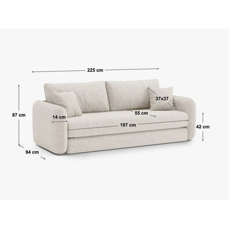 Dormi 3-Sitzer Sofa mit Schlaffunktion, aus Samt oder Strukturstoff, 225x94 cm - ZEN ZONE Furniture