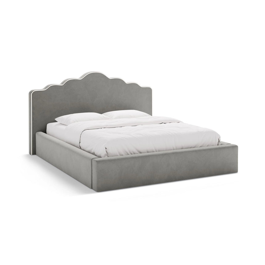 Dream Bett mit Kopfteil und Stauraum aus Samt in Elfenbein / Dunkles Grau (Magic Velvet 2256,Magic Velvet 2241), 140x200 cm von Micadoni – Bild 1