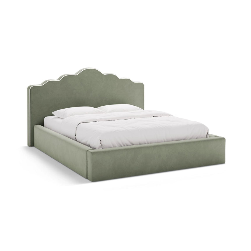 Dream Bett mit Kopfteil und Stauraum aus Samt in Elfenbein / Grün (Magic Velvet 2256,Magic Velvet 2243), 140x200 cm von Micadoni – Bild 1