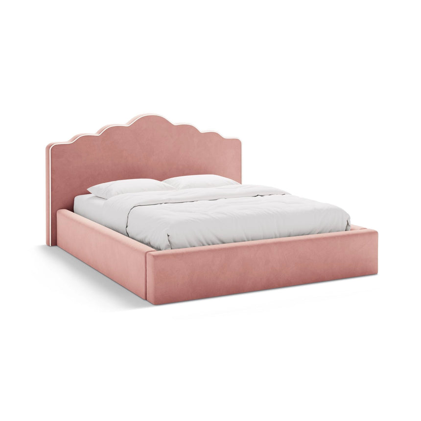 Dream Bett mit Kopfteil und Stauraum aus Samt in Elfenbein / Pink (Magic Velvet 2256,Magic Velvet 2257), 140x200 cm von Micadoni – Bild 1