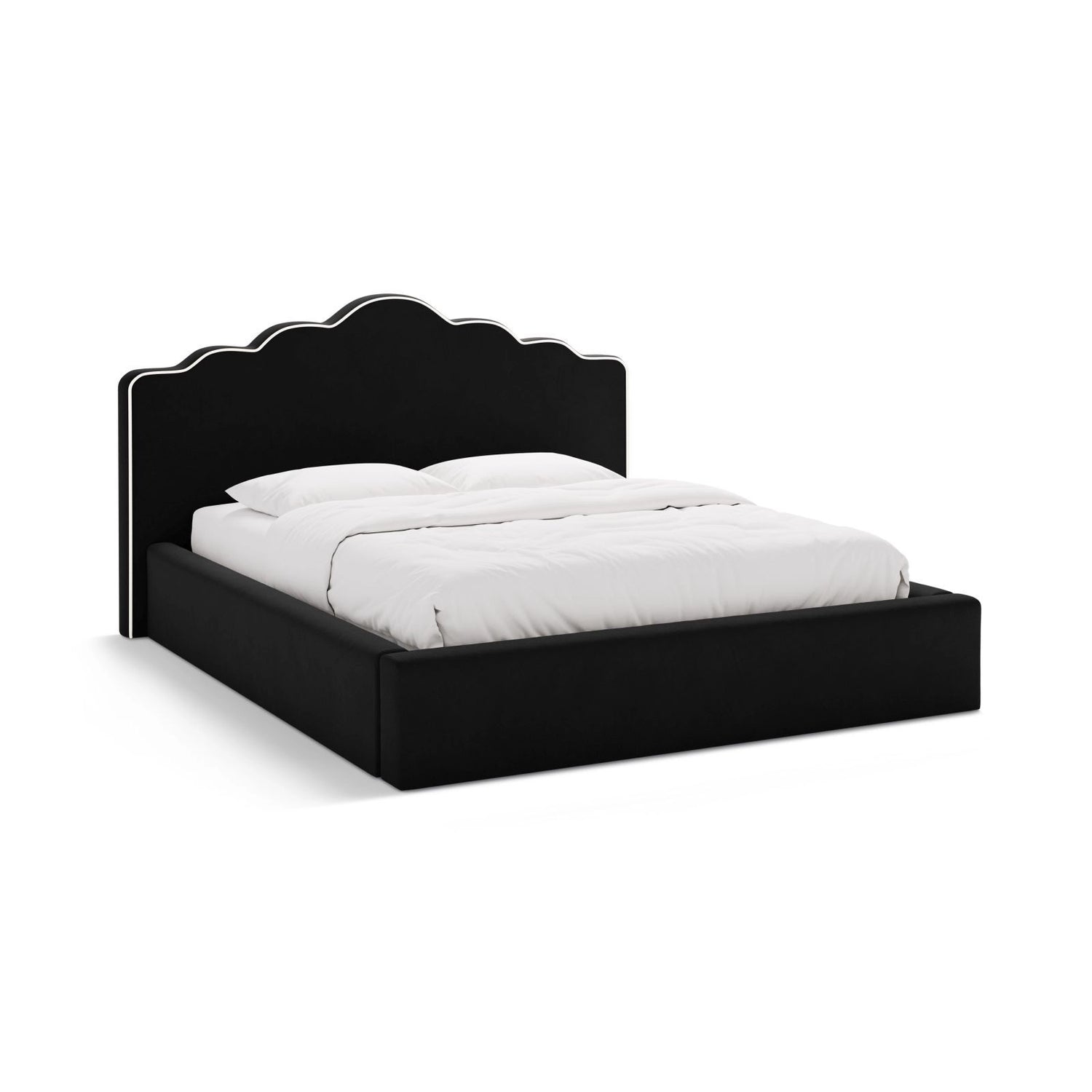 Dream Bett mit Kopfteil und Stauraum aus Samt in Elfenbein / Schwarz (Magic Velvet 2256,Magic Velvet 2219), 140x200 cm von Micadoni – Bild 1