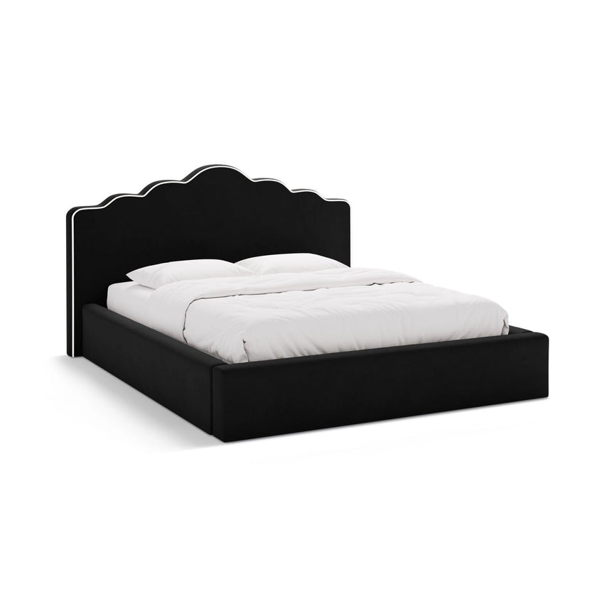 Dream Bett mit Kopfteil und Stauraum aus Samt in Elfenbein / Schwarz (Magic Velvet 2256,Magic Velvet 2219), 140x200 cm von Micadoni – Bild 1