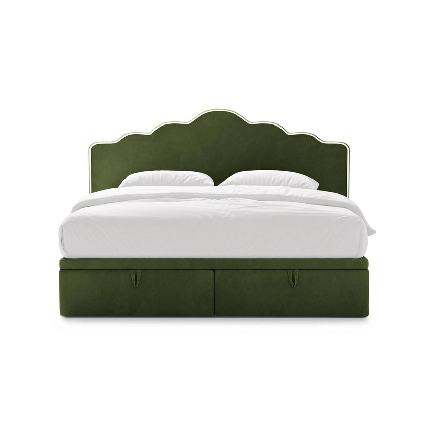 Dream Boxspringbett mit Kopfteil und Stauraum aus Samt in Elfenbein / Armeegrün (Magic Velvet 2256,Magic Velvet 2295), 140x200 cm von Micadoni – Bild 3