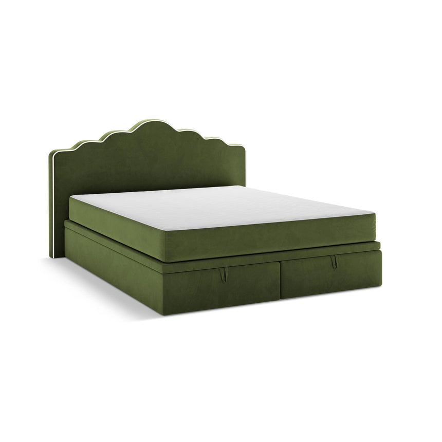 Dream Boxspringbett mit Kopfteil und Stauraum aus Samt in Elfenbein / Armeegrün (Magic Velvet 2256,Magic Velvet 2295), 140x200 cm von Micadoni – Bild 4