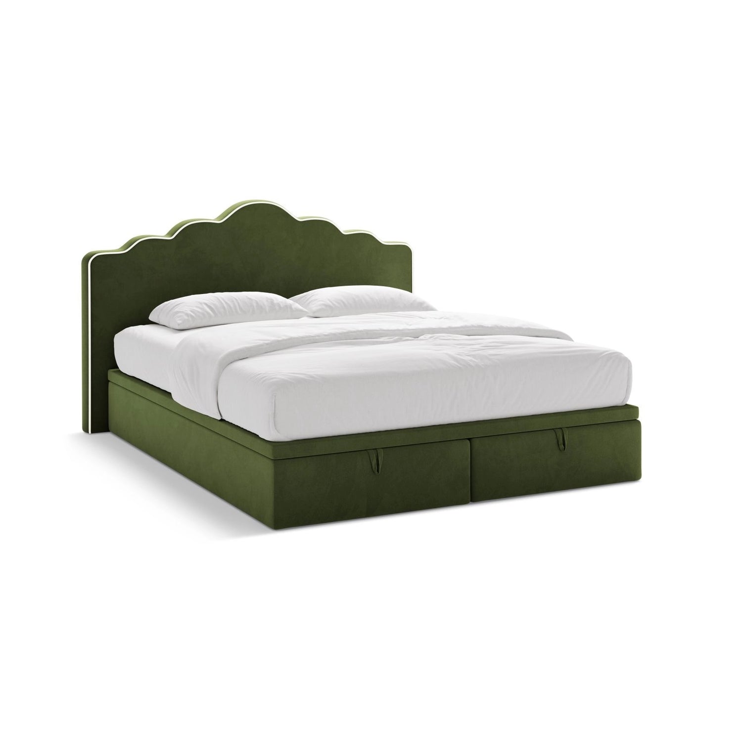 Dream Boxspringbett mit Kopfteil und Stauraum aus Samt in Elfenbein / Armeegrün (Magic Velvet 2256,Magic Velvet 2295), 160x200 cm von Micadoni – Bild 1