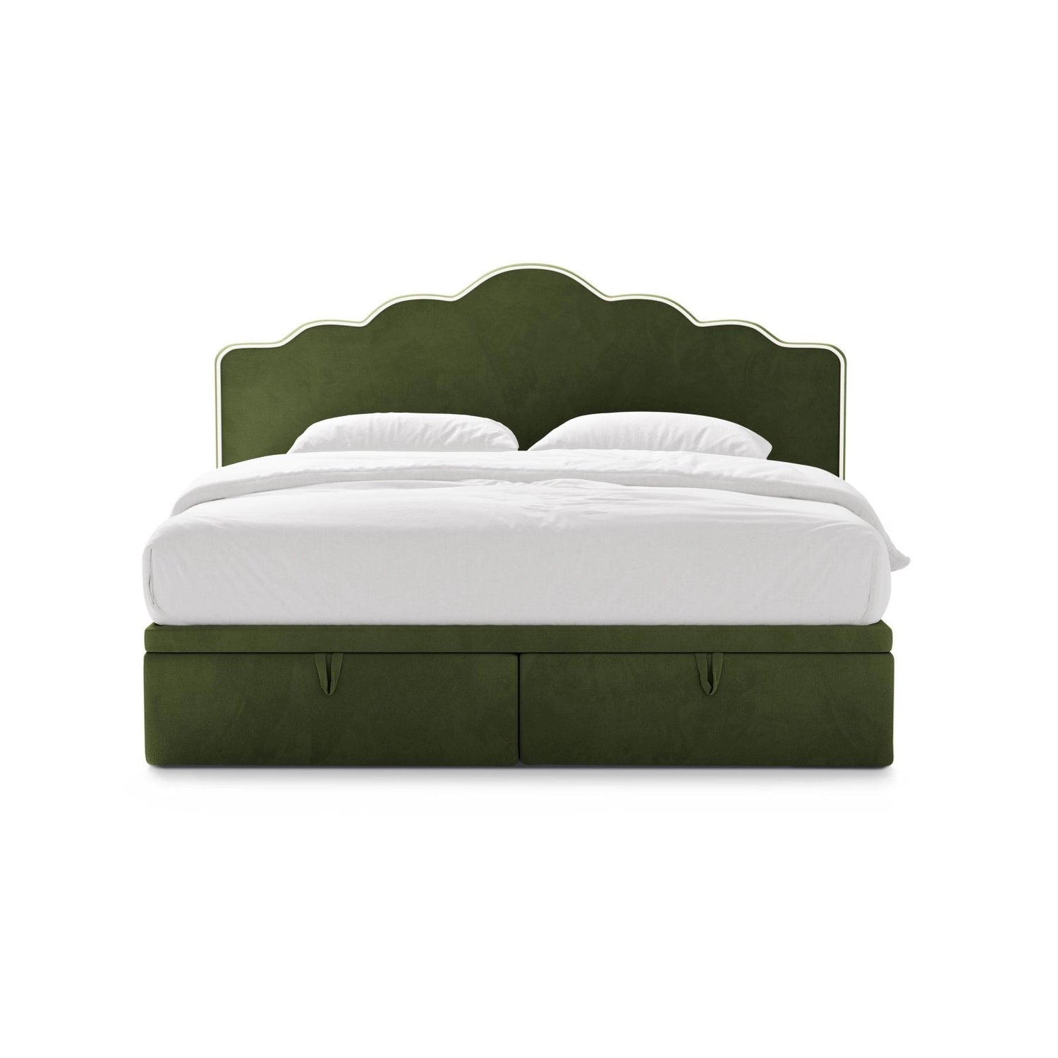 Dream Boxspringbett mit Kopfteil und Stauraum aus Samt in Elfenbein / Armeegrün (Magic Velvet 2256,Magic Velvet 2295), 200x200 cm von Micadoni – Bild 3