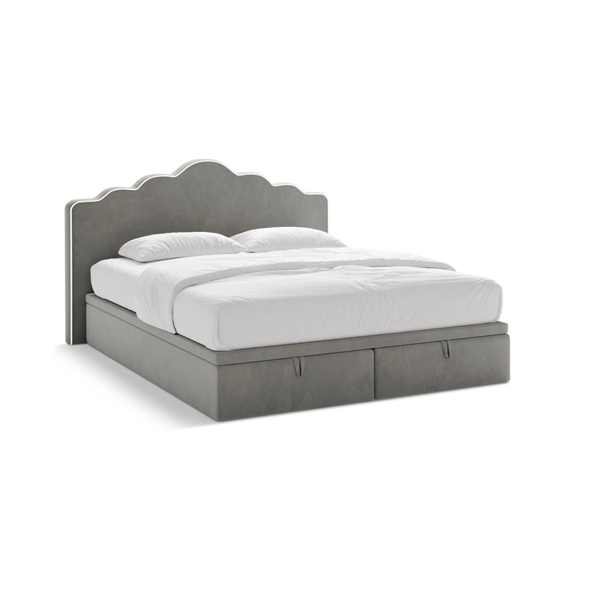 Dream Boxspringbett mit Kopfteil und Stauraum aus Samt in Elfenbein / Dunkles Grau (Magic Velvet 2256,Magic Velvet 2241), 160x200 cm von Micadoni – Bild 1