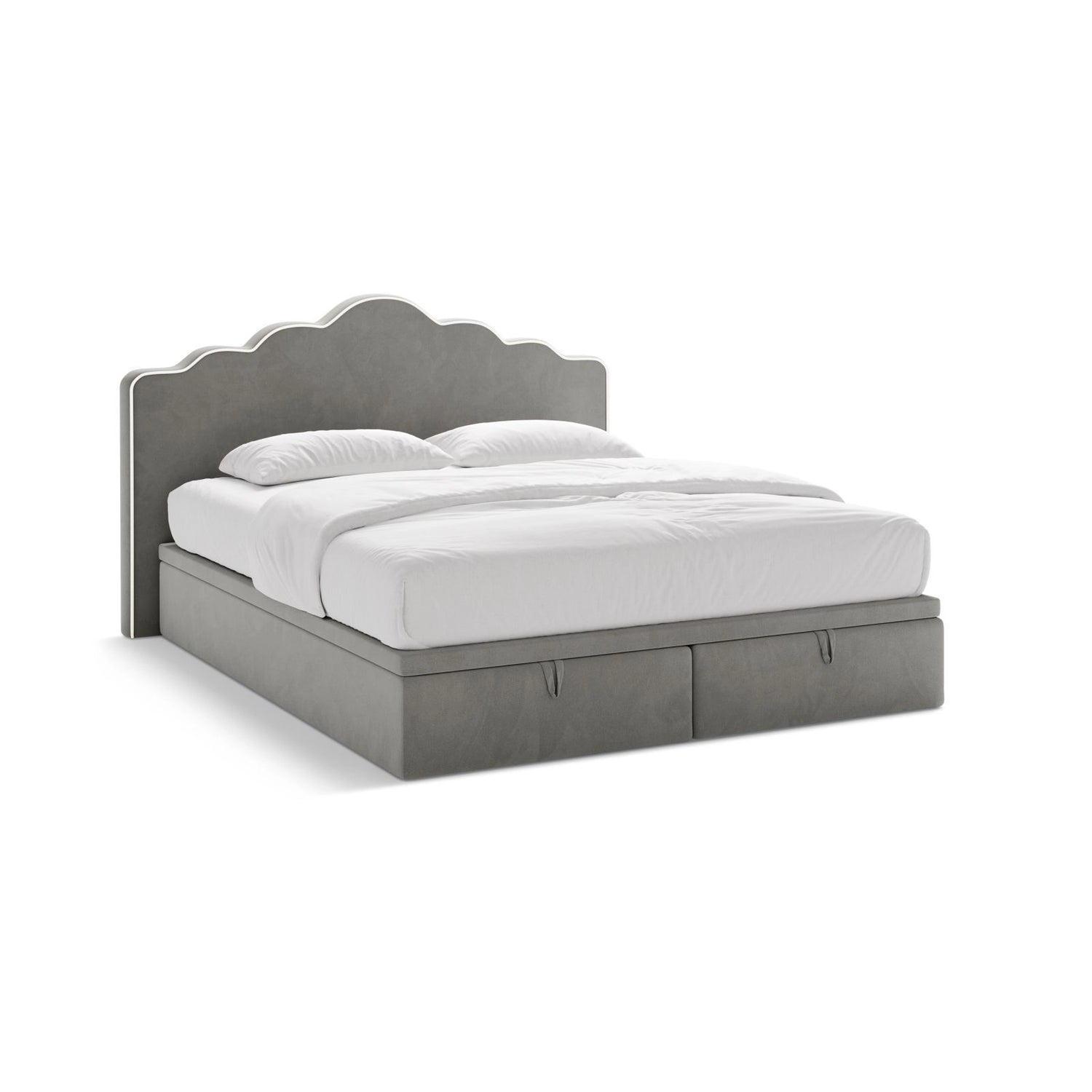 Dream Boxspringbett mit Kopfteil und Stauraum aus Samt in Elfenbein / Dunkles Grau (Magic Velvet 2256,Magic Velvet 2241), 180x200 cm von Micadoni – Bild 1