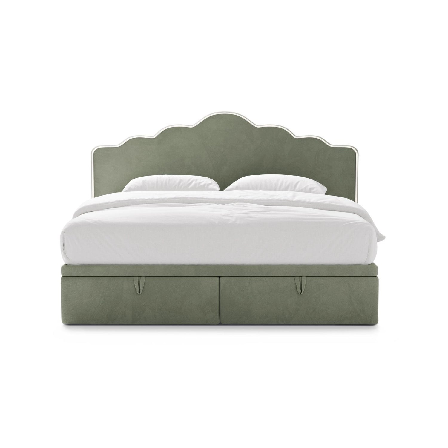 Dream Boxspringbett mit Kopfteil und Stauraum aus Samt in Elfenbein / Grün (Magic Velvet 2256,Magic Velvet 2243), 140x200 cm von Micadoni – Bild 3